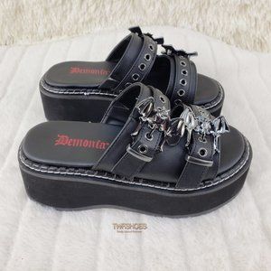 Demonia Black Platform Bat Accent Sandals